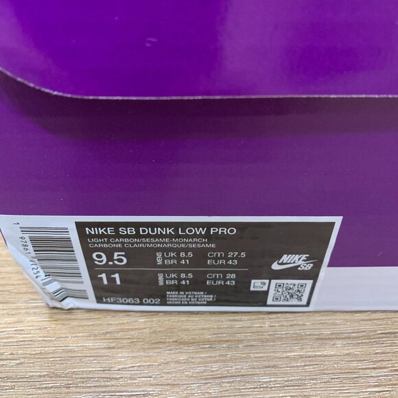 Nike SB Dunk Low Pro "Light Carbon Monarch" - 9.5M - LIGHTLY USED - Picture 9 of 9